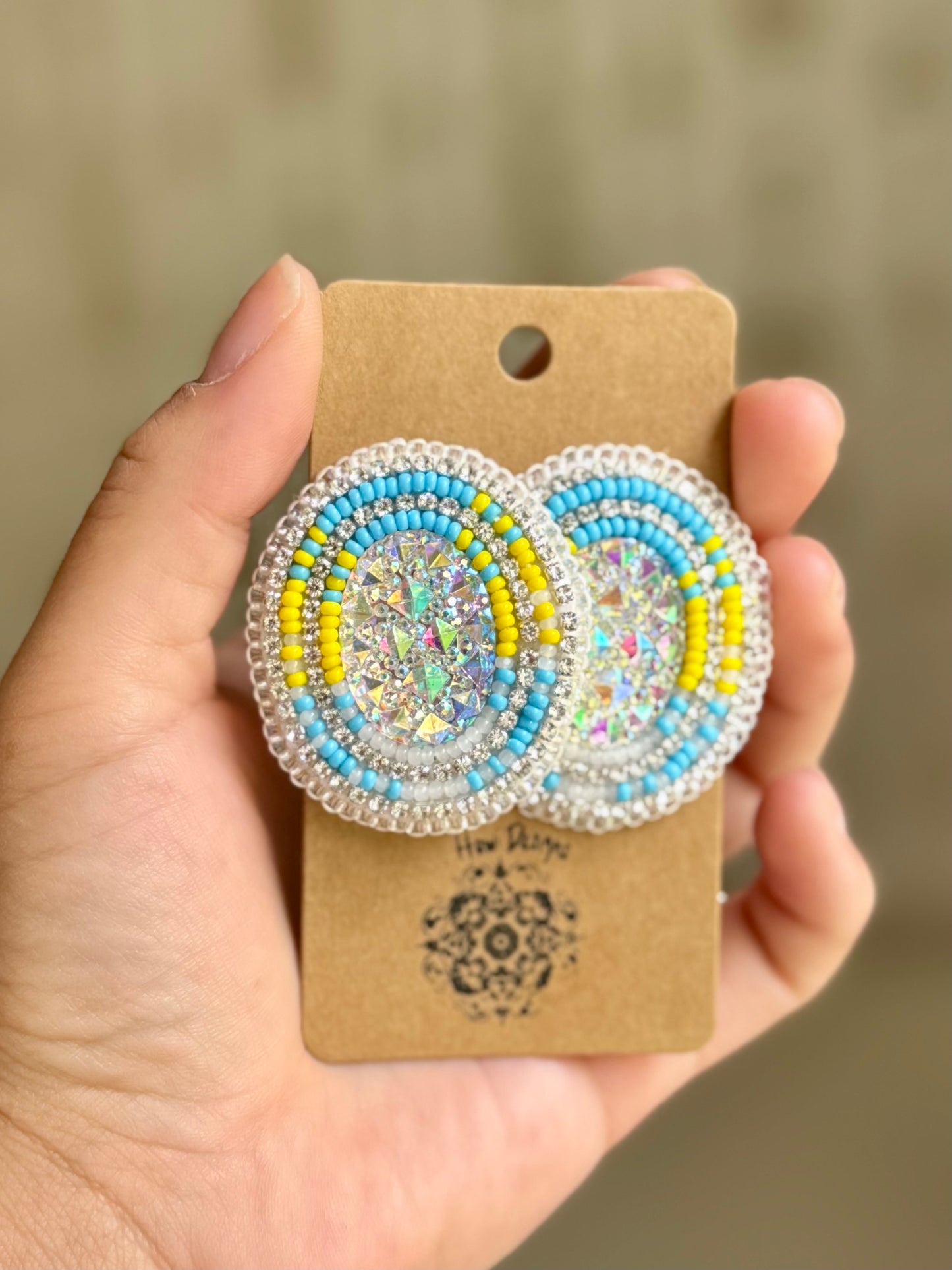 Blue & Yellow Oval Earrings