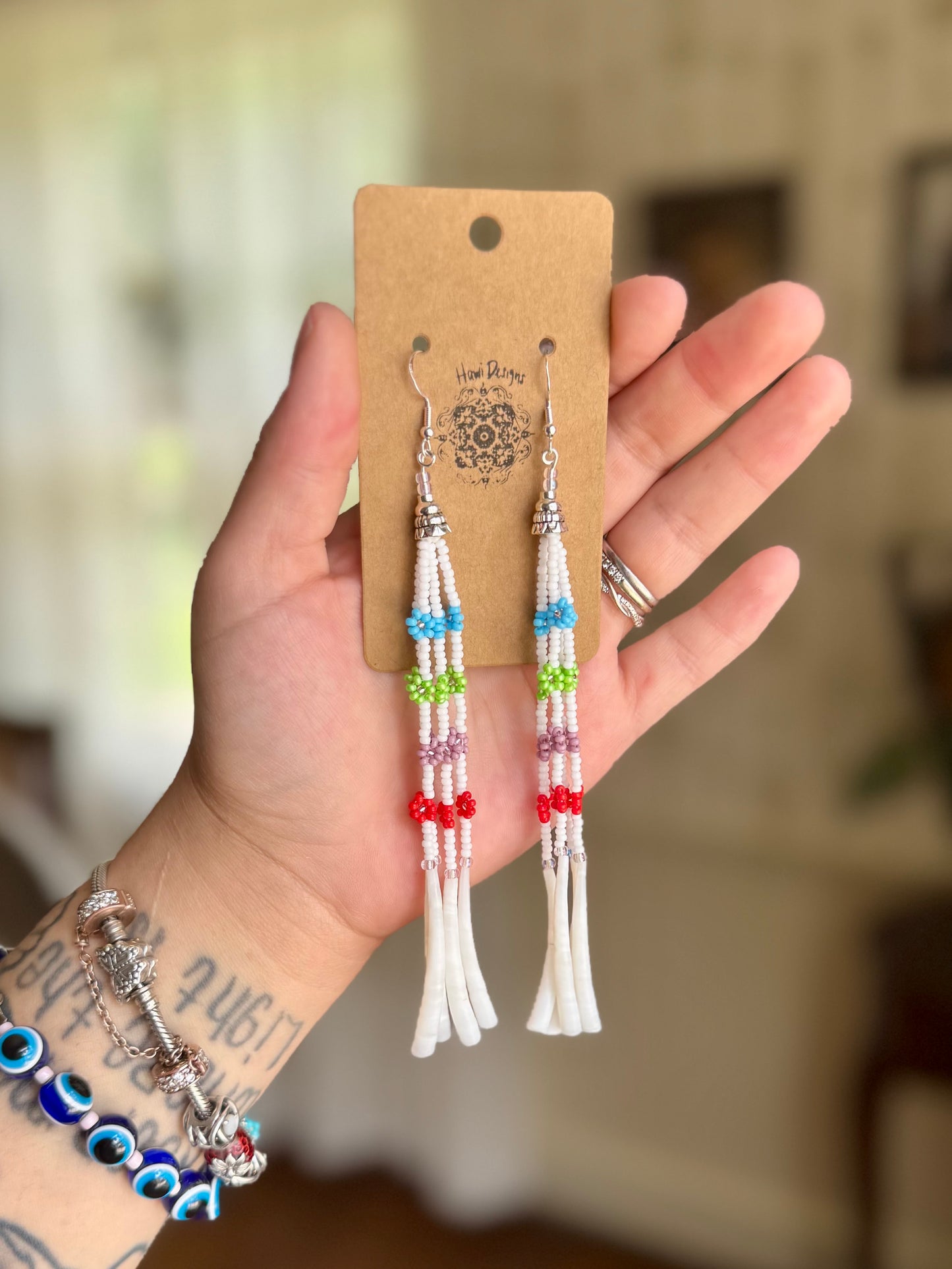 Multicolored Dentalium Shell Earrings