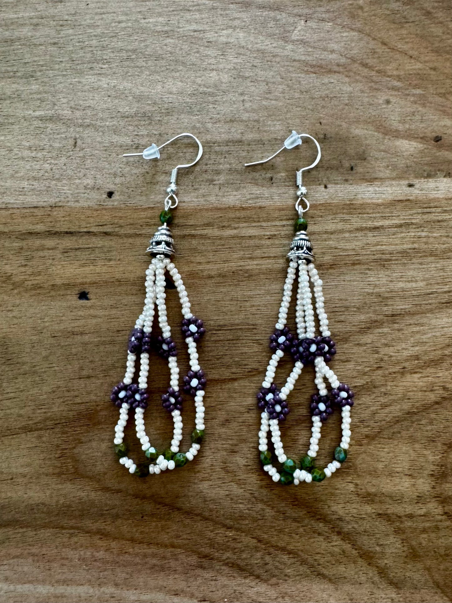 Purple Daisy + Green Stone Dangles