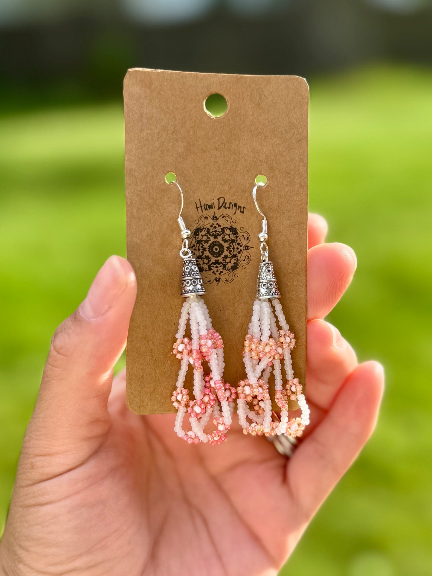 Opaque White with Peach Daisy Earrings