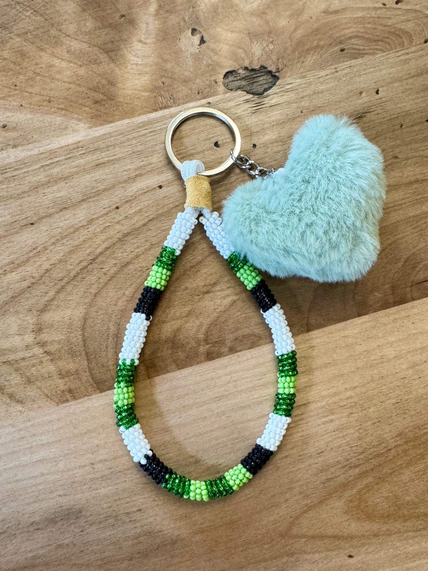 Greens, White & Black Wristlet