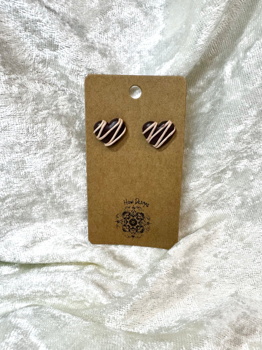 Dark Chocolate Drizzled Heart Studs