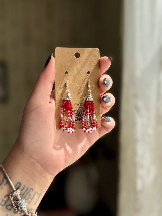 Dainty Red with Pearls Earrings