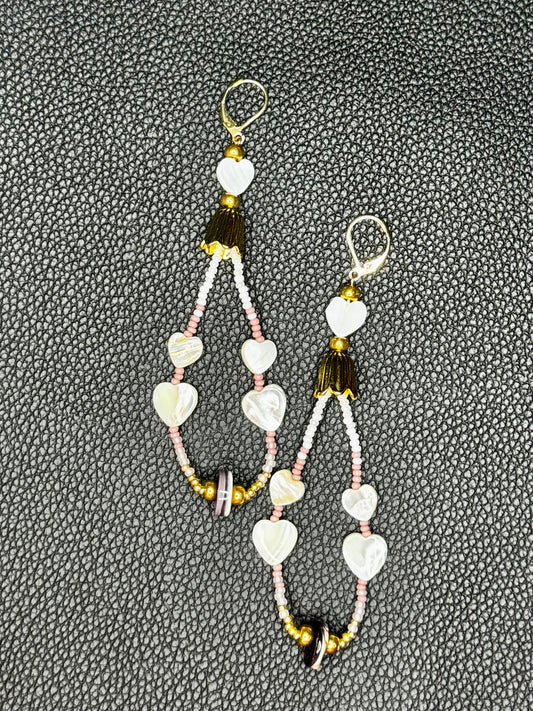 Pink, Gold MOP & Wampum Dangles