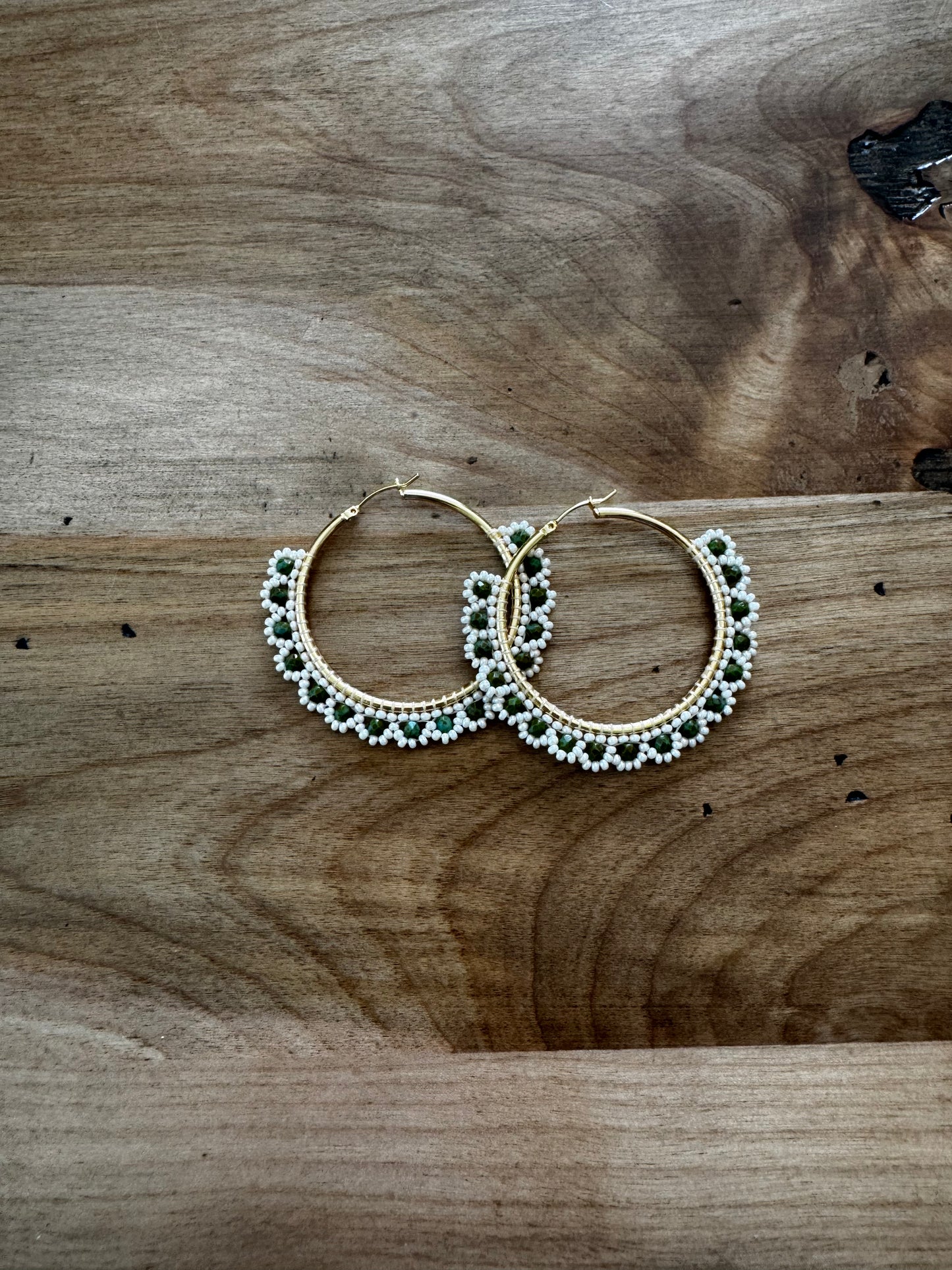 Green Stone Gold Hoops