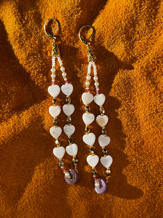 MOP Hearts & Wampum Dangles (gold)
