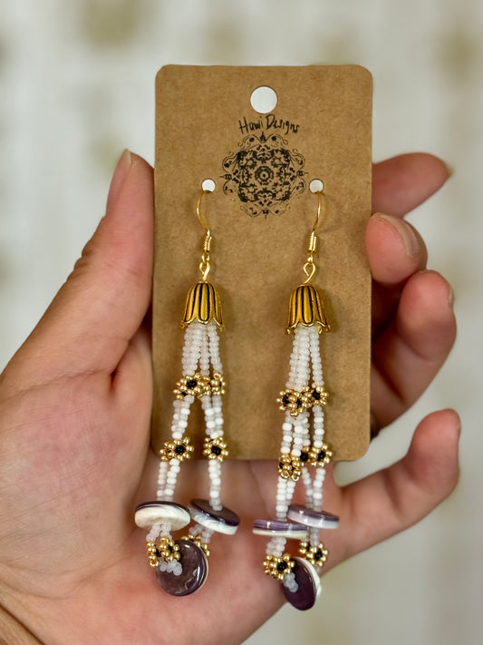 Gold Daisy & Wampum Earrings