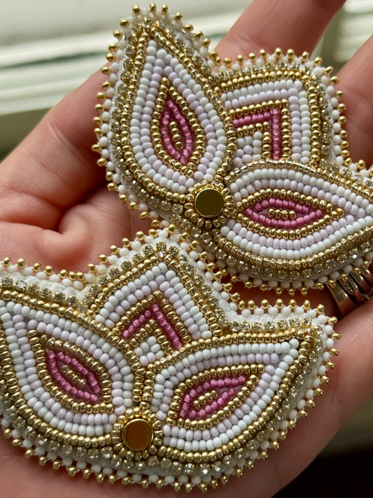 Gold & Pink Flower Earrings