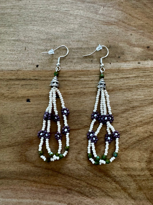 Purple Daisy + Green Stone Dangles