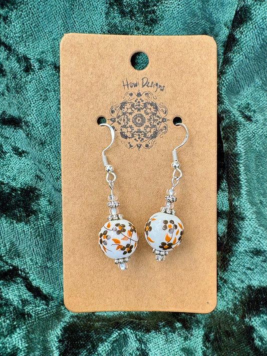 Orange & Brown Floral Earrings