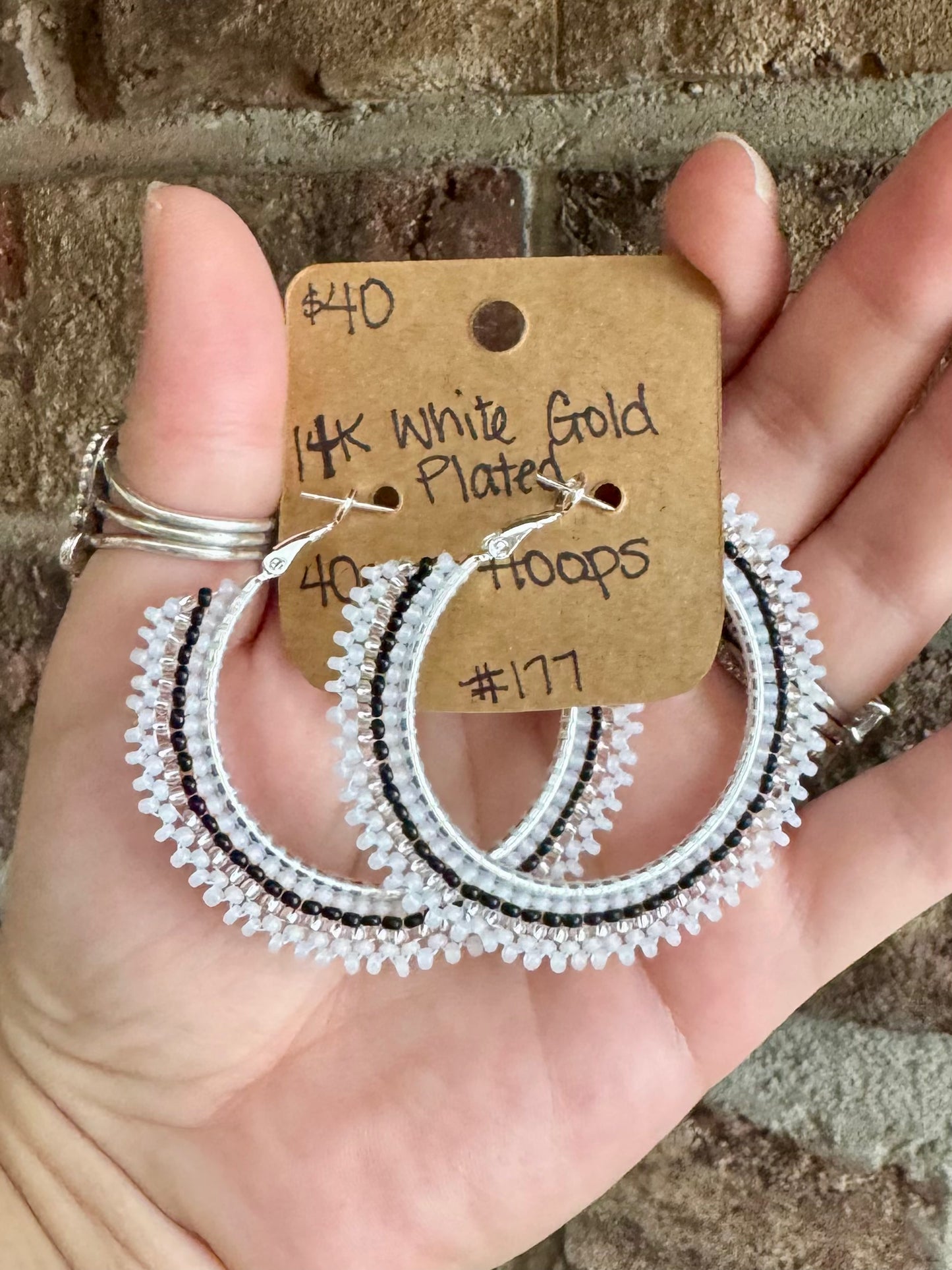 Black Stripe Beaded Hoops