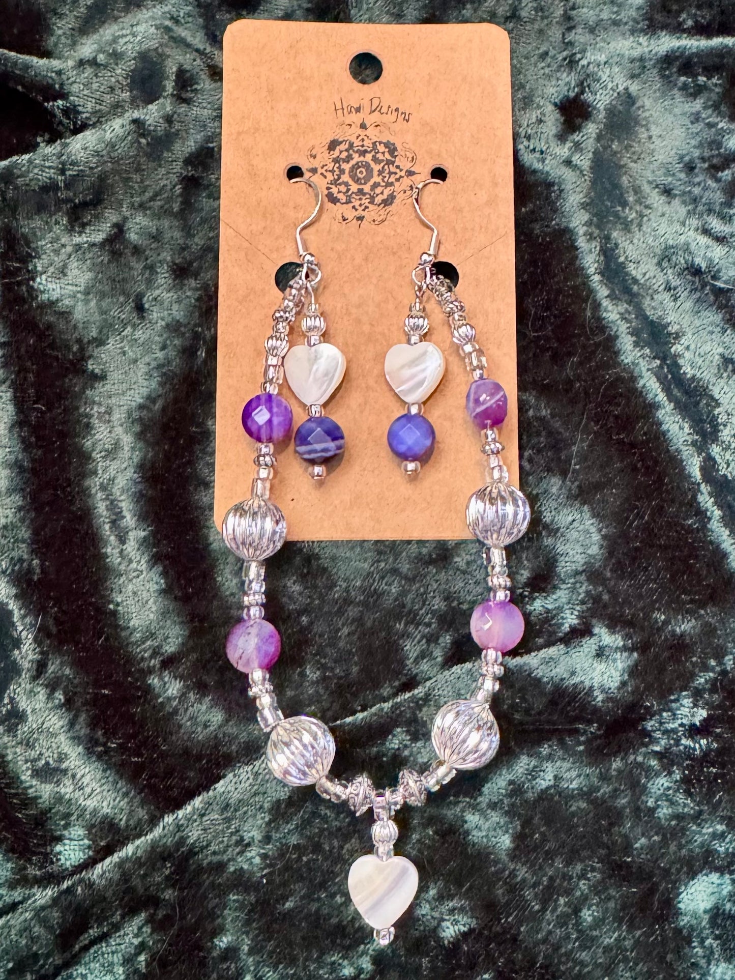 Purple & Silver Mother of Pear Earrings & Bracelet Set