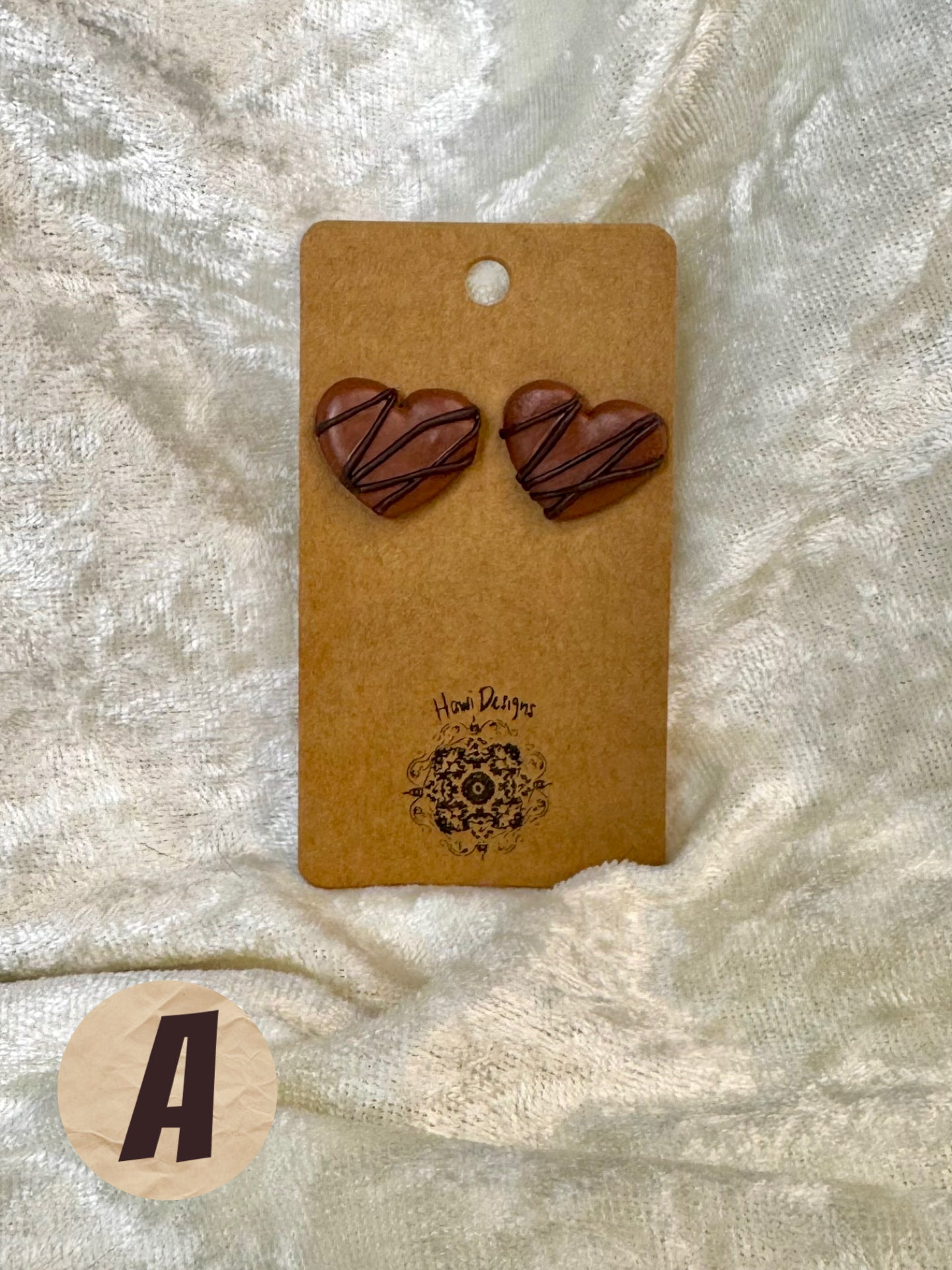 Chocolate Drizzled Heart Studs