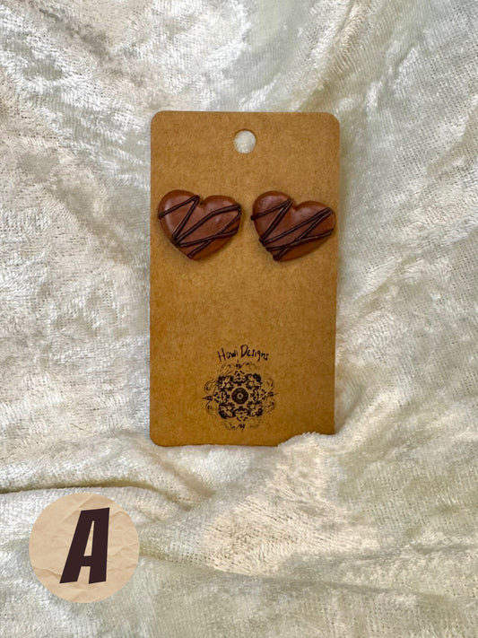 Chocolate Drizzled Heart Studs