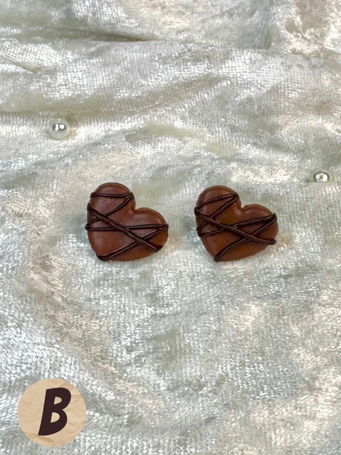 Chocolate Drizzled Heart Studs